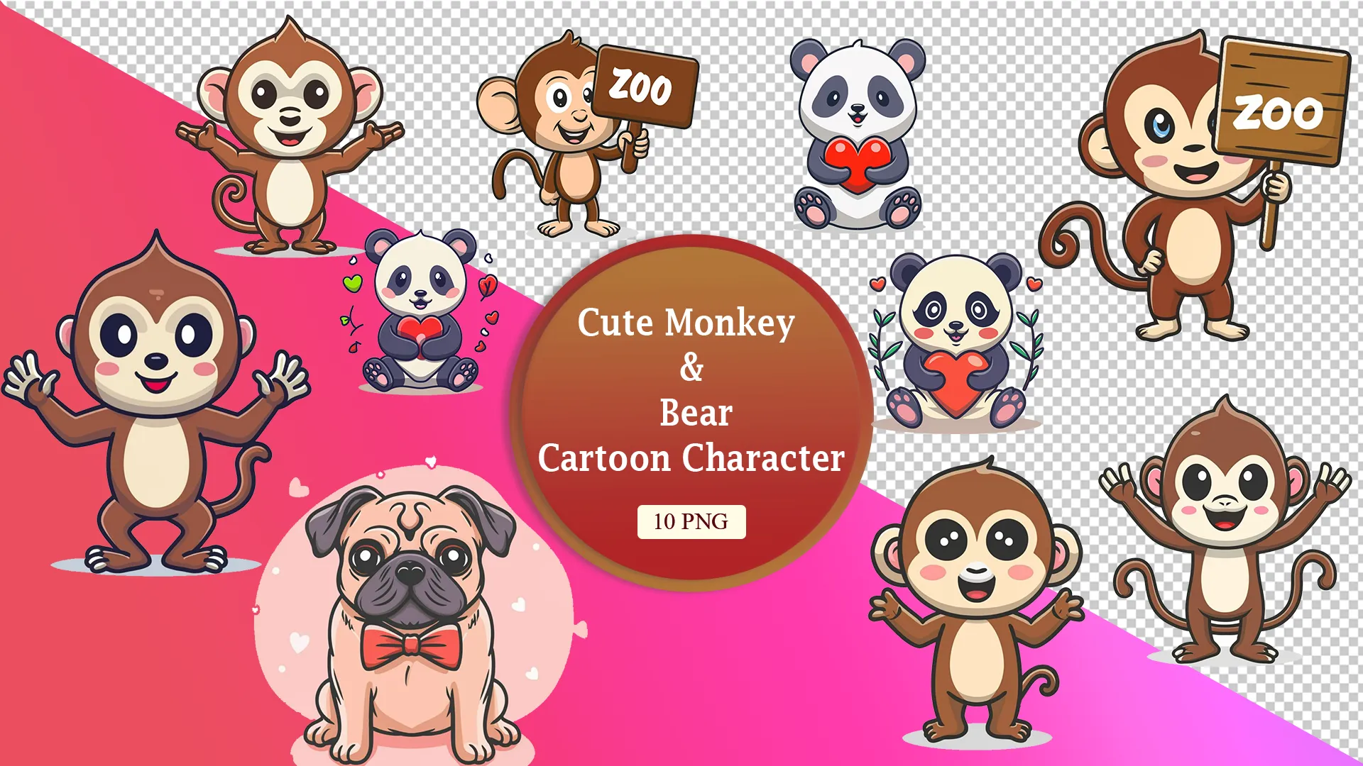 Cartoon Monkeys and Panda Pack image